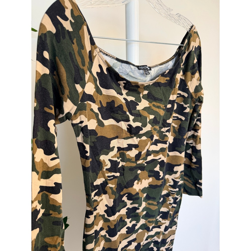 Fashion Nova Womens Camo Long Sleeve Mini Dress Green Brown JD19735LP Size L - Picture 6 of 7